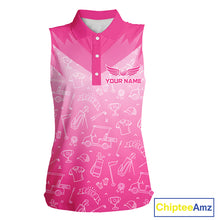 Load image into Gallery viewer, Womens Sleeveless Golf Polo Shirt Custom Pink Golf Ball Pattern Team Ladies Golf Tops, Golf Gifts NHN0198