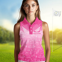 Load image into Gallery viewer, Womens Sleeveless Golf Polo Shirt Custom Pink Golf Ball Pattern Team Ladies Golf Tops, Golf Gifts NHN0198