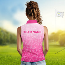 Load image into Gallery viewer, Womens Sleeveless Golf Polo Shirt Custom Pink Golf Ball Pattern Team Ladies Golf Tops, Golf Gifts NHN0198
