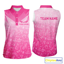 Load image into Gallery viewer, Womens Sleeveless Golf Polo Shirt Custom Pink Golf Ball Pattern Team Ladies Golf Tops, Golf Gifts NHN0198