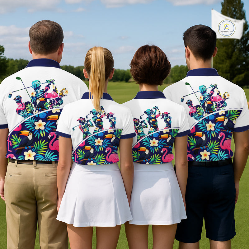 Funny Womens Golf Polo Shirt Custom Toucan Tropical Pattern, Flamingo Golf Shirt For Ladies NHN0205