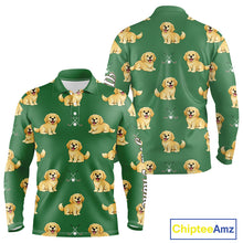 Load image into Gallery viewer, Golden Retriever Long Sleeve Golf Polo Shirt Custom Funny Green Team Mens Golf Tops, Dog Lover Gift NHN0214
