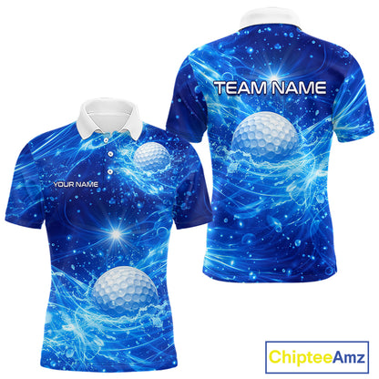 Personalized Mens Golf Polo Shirt Blue Water Splash Golf Ball Custom Name Golf Tops For Team NHN0221
