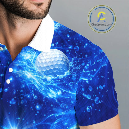 Personalized Mens Golf Polo Shirt Blue Water Splash Golf Ball Custom Name Golf Tops For Team NHN0221