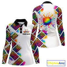 Load image into Gallery viewer, Rainbow Womens Long Sleeve Golf Polo Shirt Leopard Print Pattern Custom Team Ladies Golf Top, Golf Gift NHN0228