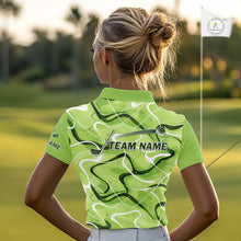 Load image into Gallery viewer, Green And White Womens Golf Polo Shirts Custom Green Camo Golf Tops For Ladies, Golf Gifts NHN0111