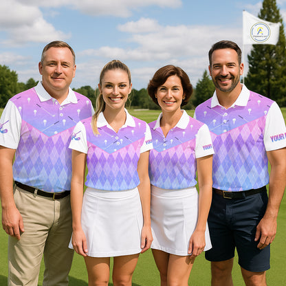 Argyle Golf Polo Shirt For Women Custom Pink & Purple Golf Clubs Plaid Team Golf Top, Golf Gifts NHN0114