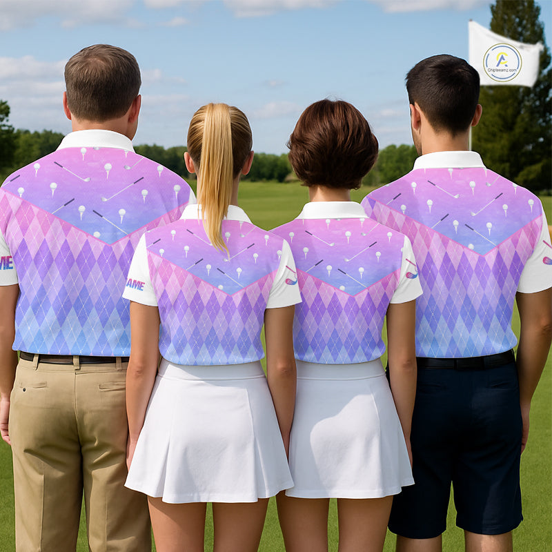 Argyle Golf Polo Shirt For Women Custom Pink & Purple Golf Clubs Plaid Team Golf Top, Golf Gifts NHN0114