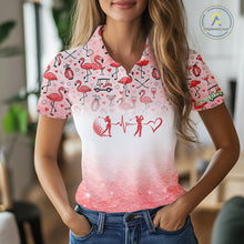 Load image into Gallery viewer, Red Flamingo Heart Theme Matching Golf Polo Shirt For Couple Custom Couple Valentines Outfit NHN0145