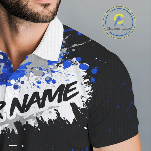 Mens Disc Golf Polo Shirt Custom Name Number Blue Disc Golf Basket Personalized Disc Golf Shirts NHN0028