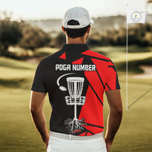 Load image into Gallery viewer, Mens Disc Golf Polo Shirt Custom Name Black And Blue Disc Golf Basket Golf Shirts Personalized  NHN0030