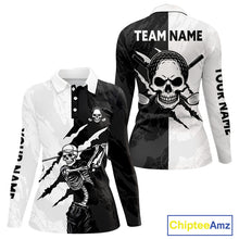 Load image into Gallery viewer, Black And White Funny Skull Golf Quarter Zip Golf Sweatshirt For Women Custom Skull Playing Golf Sweater NHN0047