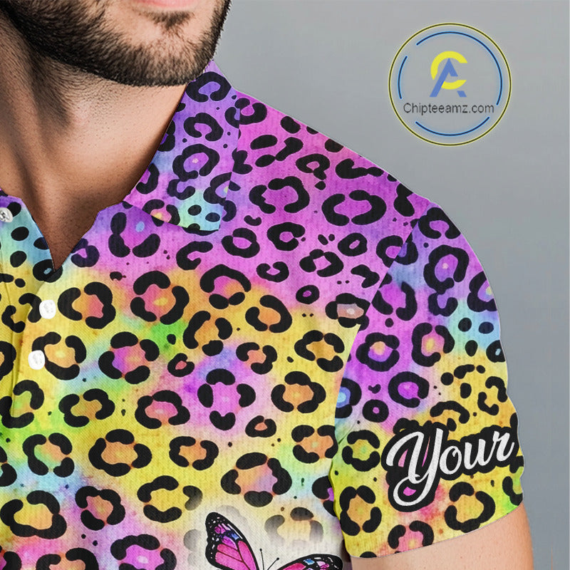 Mens Golf Polo Shirt Colorful Rainbow Leopard Print Pattern Custom Butterfly Team Golf Tops For Men NHN0180