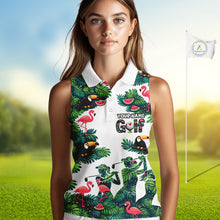 Load image into Gallery viewer, Funny Womens Sleeveless Golf Polo Shirt Custom Tropical Pattern, Flamingo Golf Shirt For Ladies NHN0193