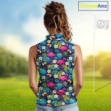 Load image into Gallery viewer, Womens Sleeveless Golf Polo Shirt Flamingo Floral Pattern, Custom Colorful Tropical Team Golf Shirt NHN0194