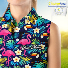 Load image into Gallery viewer, Womens Sleeveless Golf Polo Shirt Flamingo Floral Pattern, Custom Colorful Tropical Team Golf Shirt NHN0194