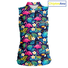 Load image into Gallery viewer, Womens Sleeveless Golf Polo Shirt Flamingo Floral Pattern, Custom Colorful Tropical Team Golf Shirt NHN0194