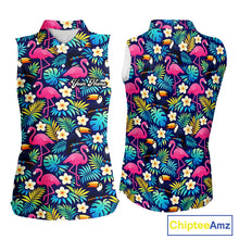 Load image into Gallery viewer, Womens Sleeveless Golf Polo Shirt Flamingo Floral Pattern, Custom Colorful Tropical Team Golf Shirt NHN0194