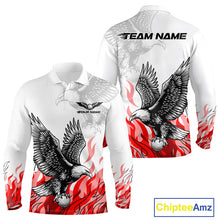 Load image into Gallery viewer, Long Sleeve Golf Polo Shirt Custom Eagle Red Flame Team Golf Tops, White Golf Outfit For Men NHN0070