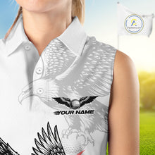 Load image into Gallery viewer, Womens Sleeveless Golf Polo Shirt Custom Eagle Red Flame Team Golf Tops, White Golf Outfit NHN0070