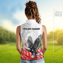 Load image into Gallery viewer, Womens Sleeveless Golf Polo Shirt Custom Eagle Red Flame Team Golf Tops, White Golf Outfit NHN0070