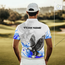 Load image into Gallery viewer, Mens Golf Polo Shirt Custom Eagle Blue Flame Golf Tops, Personalized White Golf Outfit For Men NHN0070