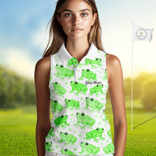 Load image into Gallery viewer, Funny Green Frog Pattern Womens Sleeveless Golf Polo Shirts Custom Golf Attire For Ladies , Golfer Gifts NHN0134