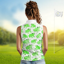 Load image into Gallery viewer, Funny Green Frog Pattern Womens Sleeveless Golf Polo Shirts Custom Golf Attire For Ladies , Golfer Gifts NHN0134