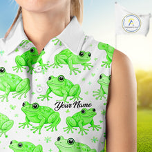 Load image into Gallery viewer, Funny Green Frog Pattern Womens Sleeveless Golf Polo Shirts Custom Golf Attire For Ladies , Golfer Gifts NHN0134