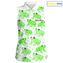 Load image into Gallery viewer, Funny Green Frog Pattern Womens Sleeveless Golf Polo Shirts Custom Golf Attire For Ladies , Golfer Gifts NHN0134
