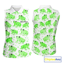 Load image into Gallery viewer, Funny Green Frog Pattern Womens Sleeveless Golf Polo Shirts Custom Golf Attire For Ladies , Golfer Gifts NHN0134