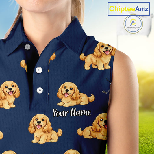Womens Sleeveless Golf Polo Shirt Custom Funny Cocker Spaniel Team Ladies Golf Tops, Dog Lover Gift NHN0210