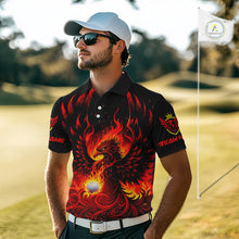 Load image into Gallery viewer, Mens Golf Polo Shirt Custom Phoenix Red Flame Team Golf Tops, Black Golf Outfit For Men NHN0084