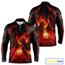 Load image into Gallery viewer, Long Sleeve Golf Polo Shirt Custom Phoenix Red Flame Team Golf Tops, Black Golf Outfit For Men NHN0084