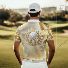 Load image into Gallery viewer, Mens Golf Polo Shirt Custom Gold Diamond Crystal Golf Ball Custom Name Golf Shirts For Team NHN0220