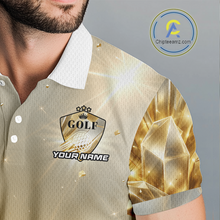 Load image into Gallery viewer, Mens Golf Polo Shirt Custom Gold Diamond Crystal Golf Ball Custom Name Golf Shirts For Team NHN0220