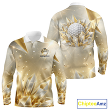 Load image into Gallery viewer, Long Sleeve Golf Polo Shirt Custom Gold Diamond Crystal Golf Ball Custom Name Golf Shirts For Group NHN0220
