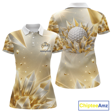 Load image into Gallery viewer, Womens Golf Polo Shirt Custom Gold Diamond Crystal Golf Ball Custom Name Golf Shirts For Team NHN0220