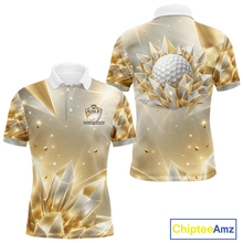 Load image into Gallery viewer, Mens Golf Polo Shirt Custom Gold Diamond Crystal Golf Ball Custom Name Golf Shirts For Team NHN0220