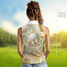 Load image into Gallery viewer, Womens Sleeveless Golf Polo Shirt Custom Gold Diamond Crystal Golf Ball Custom Name Group Golf Shirts NHN0220