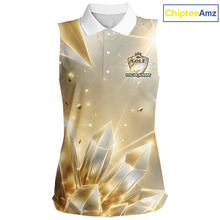 Load image into Gallery viewer, Womens Sleeveless Golf Polo Shirt Custom Gold Diamond Crystal Golf Ball Custom Name Group Golf Shirts NHN0220
