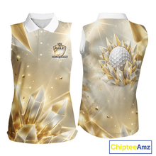 Load image into Gallery viewer, Womens Sleeveless Golf Polo Shirt Custom Gold Diamond Crystal Golf Ball Custom Name Group Golf Shirts NHN0220