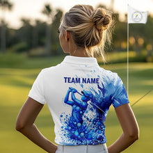 Load image into Gallery viewer, Golf Polo Shirts, Womens Golf Polo Shirts Blue Painting Golfer Custom Name Team Golf Shirt, Golf Gifts NHN0090