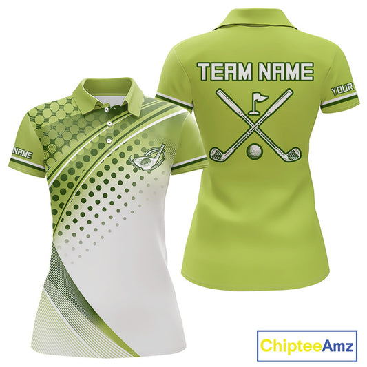 Womens Golf Polo Shirt Custom Name Green And White Golf Shirts For Team Personalized Golf Gifts NHN0096