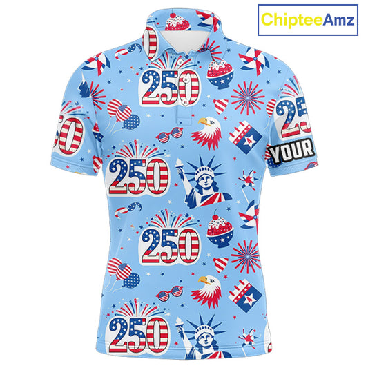 America 250th Anniversary Golf Polo Shirt For Men, Patriotic USA Golf Shirts, Independence Golf Gift NHN0232