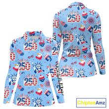 Load image into Gallery viewer, America 250th Anniversary Womens Long Sleeve Golf Polo Shirt, Patriotic USA Golf Shirts, Golf Gift NHN0232