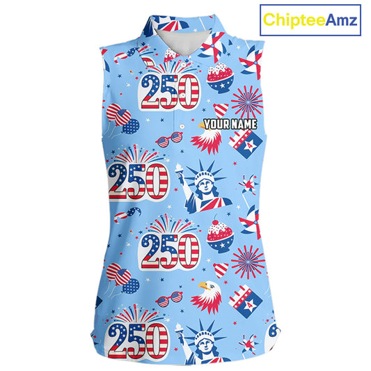 America 250th Anniversary Womens Sleeveless Golf Polo Shirt, Patriotic USA Golf Shirts, Golf Gift NHN0232