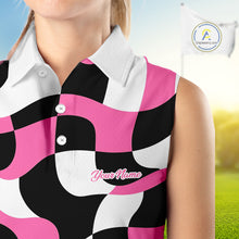 Load image into Gallery viewer, Womens Sleeveless Golf Polo Shirt Custom Pink Checkerboard Argyle Pattern Golf Attire For Ladies NHN0124