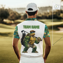 Load image into Gallery viewer, Funny Mens Golf Polo Shirt Custom Green Tropical Leaf Pattern Personalized Turtle Golf Shirts For Men NHN0003