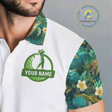 Load image into Gallery viewer, Funny Mens Golf Polo Shirt Custom Green Tropical Leaf Pattern Personalized Turtle Golf Shirts For Men NHN0003